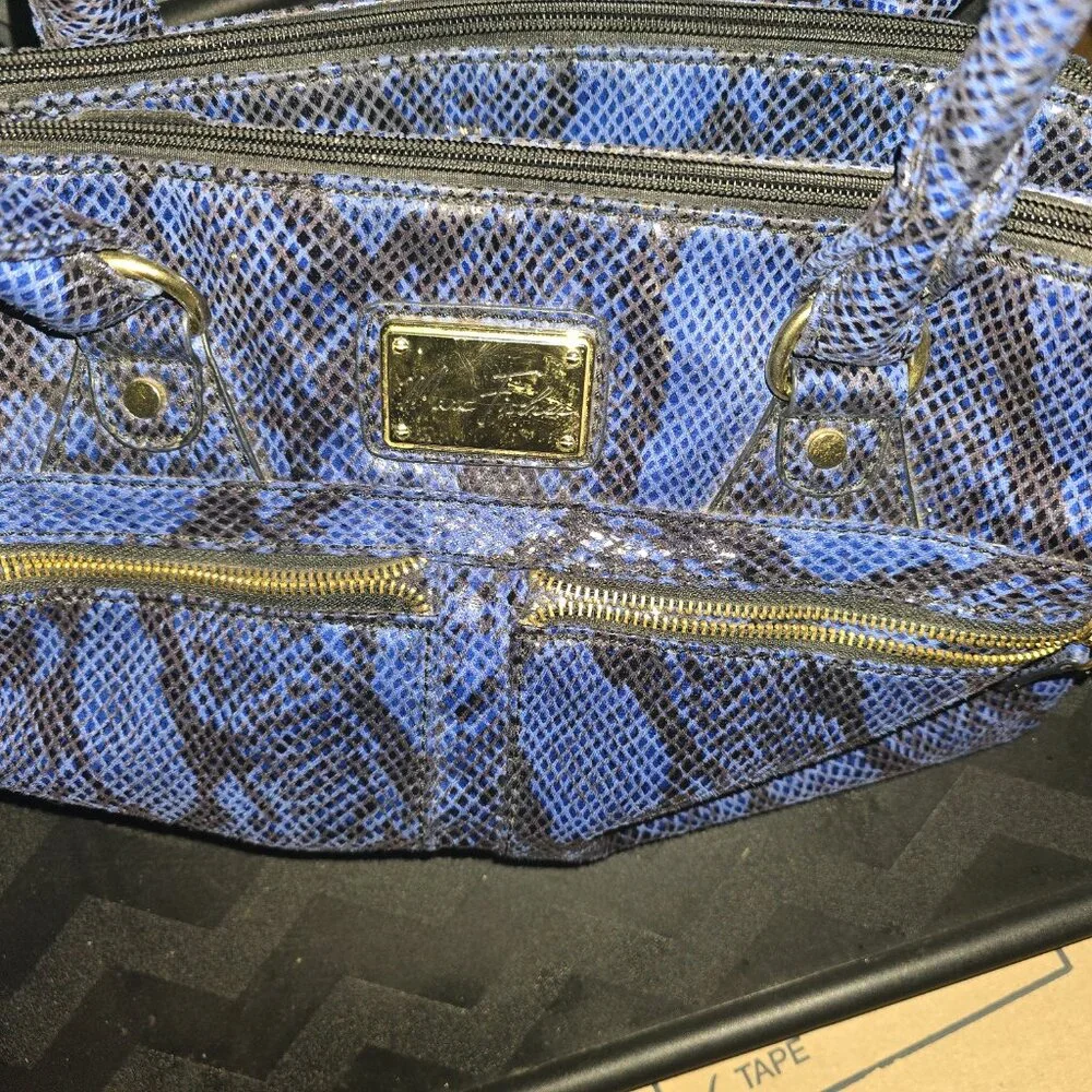 Marc Fisher Blue and Brown Snakeskin Satchel with Gold Hardware